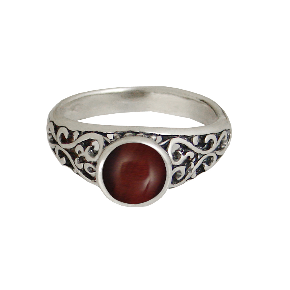 Sterling Silver Filigree Hearts Ring With Red Tiger Eye Size 9